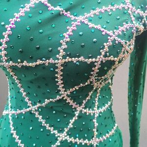 Designs By Randal Emerald Green One-Shoulder Ballroom Dress with Feather Details